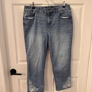 Talbots Jeans Size 14 Blue Denim‎ Crop Simply Flattering 5-Pocket Solid Womens